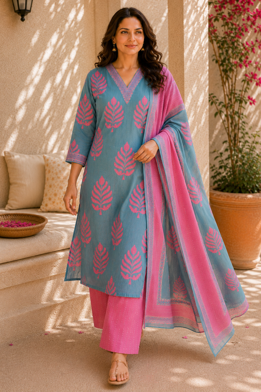 Skywashed Pink Cotton Suit Set