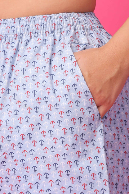 Buy Plus Size ​Sky Printed Poplin Shorts At Apella | Sizes XS to 10 XL | India | Free Delivery | Customized
