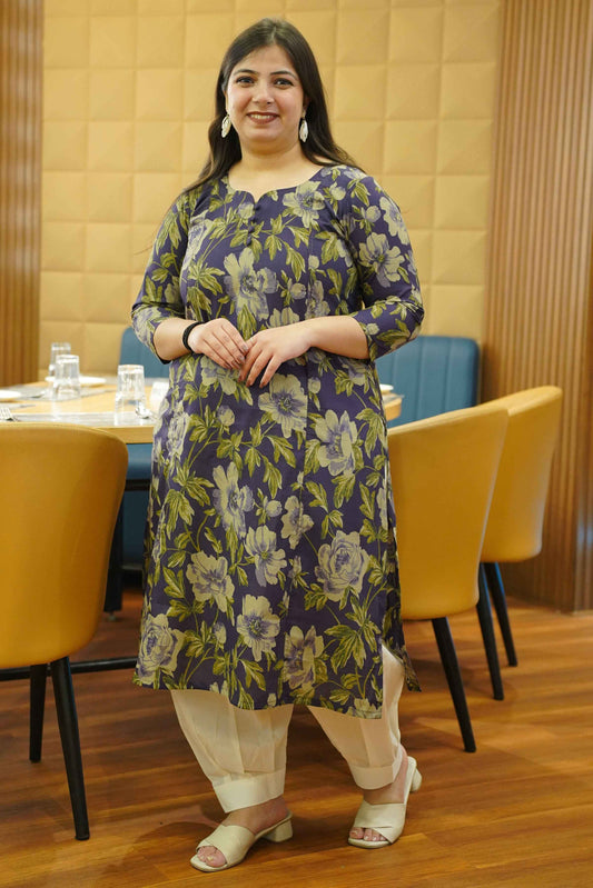 Smoky Purple Printed Cotton Kali Kurta