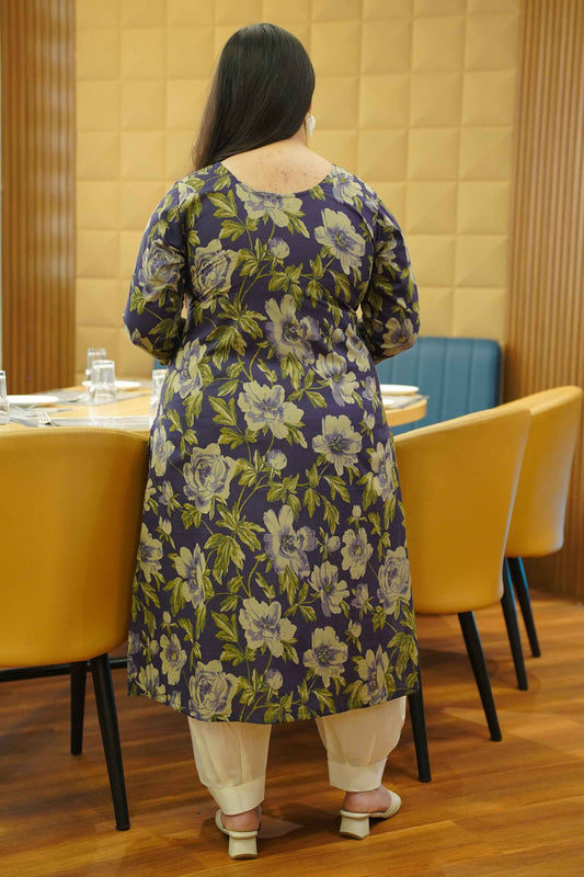Smoky Purple Printed Cotton Kali Kurta