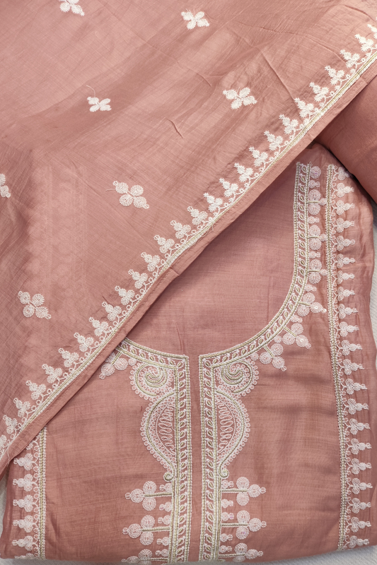Soft Peach Embroidered Mul Cotton Suit