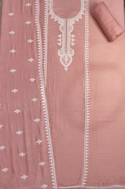 Soft Peach Embroidered Mul Cotton Suit