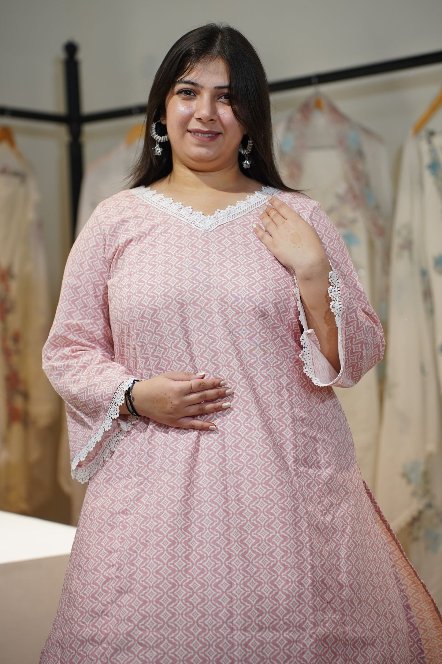 Soft Pink A-line Cotton Kurta Set