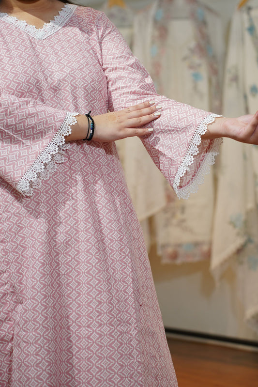 Soft Pink A-line Cotton Kurta Set