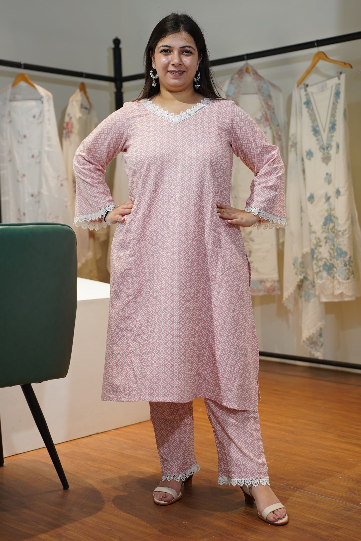 Soft Pink A-line Cotton Kurta Set