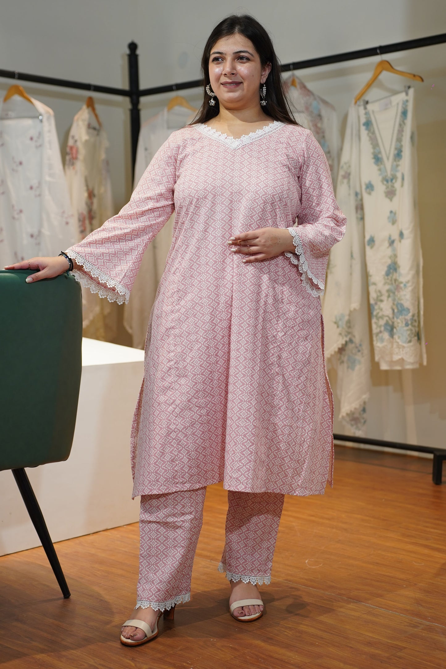 Soft Pink A-line Cotton Kurta Set