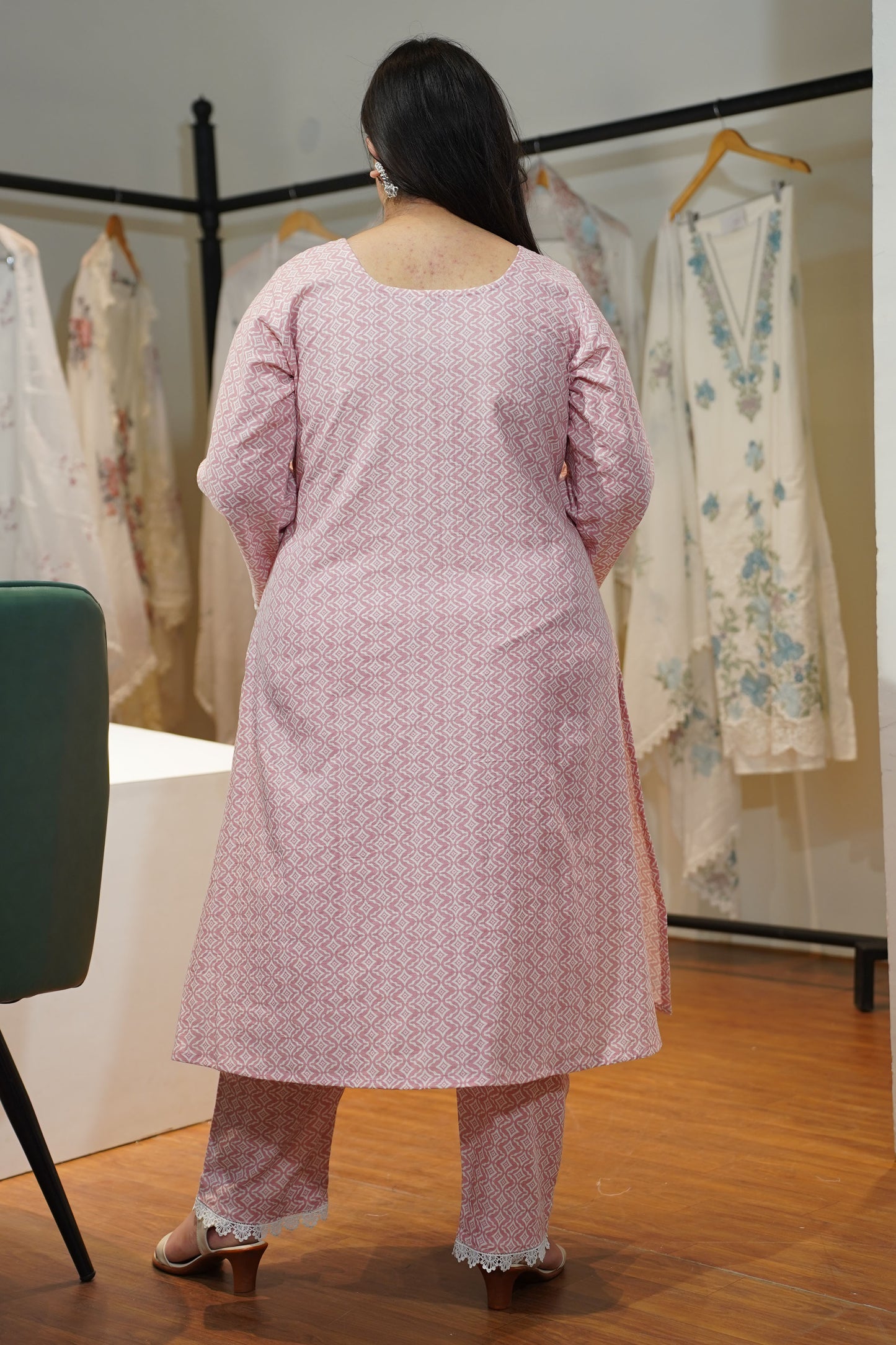 Soft Pink A-line Cotton Kurta Set