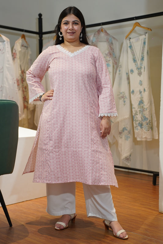 Soft Pink A-line Cotton Kurta