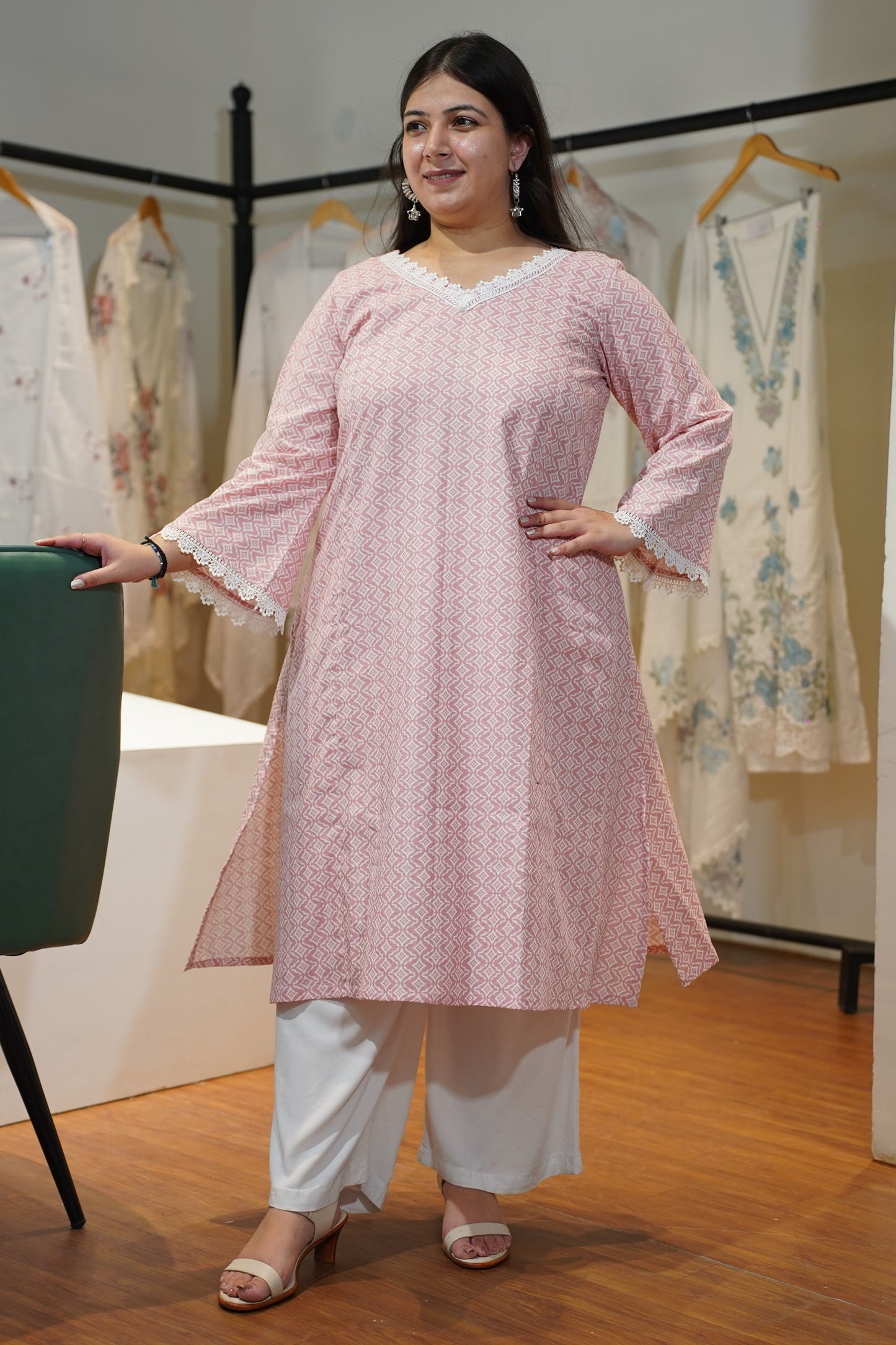 Soft Pink A-line Cotton Kurta