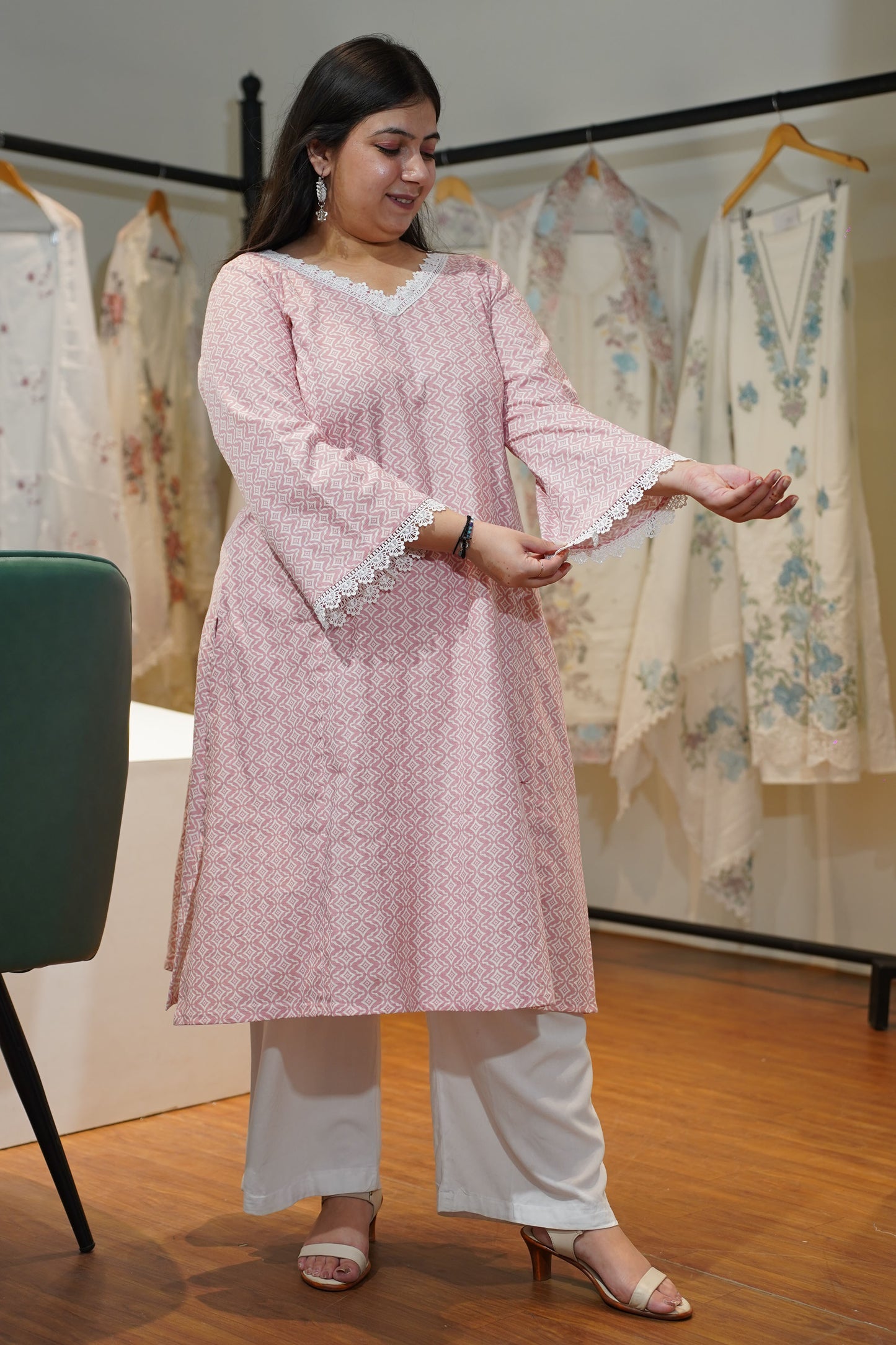 Soft Pink A-line Cotton Kurta