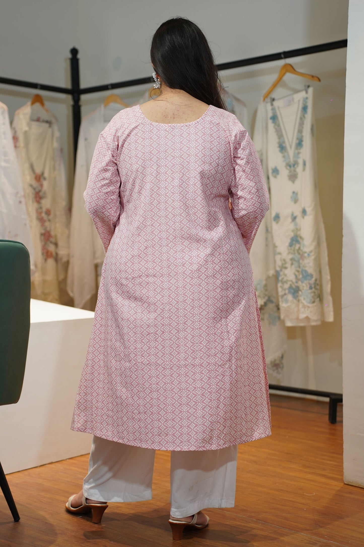 Soft Pink A-line Cotton Kurta