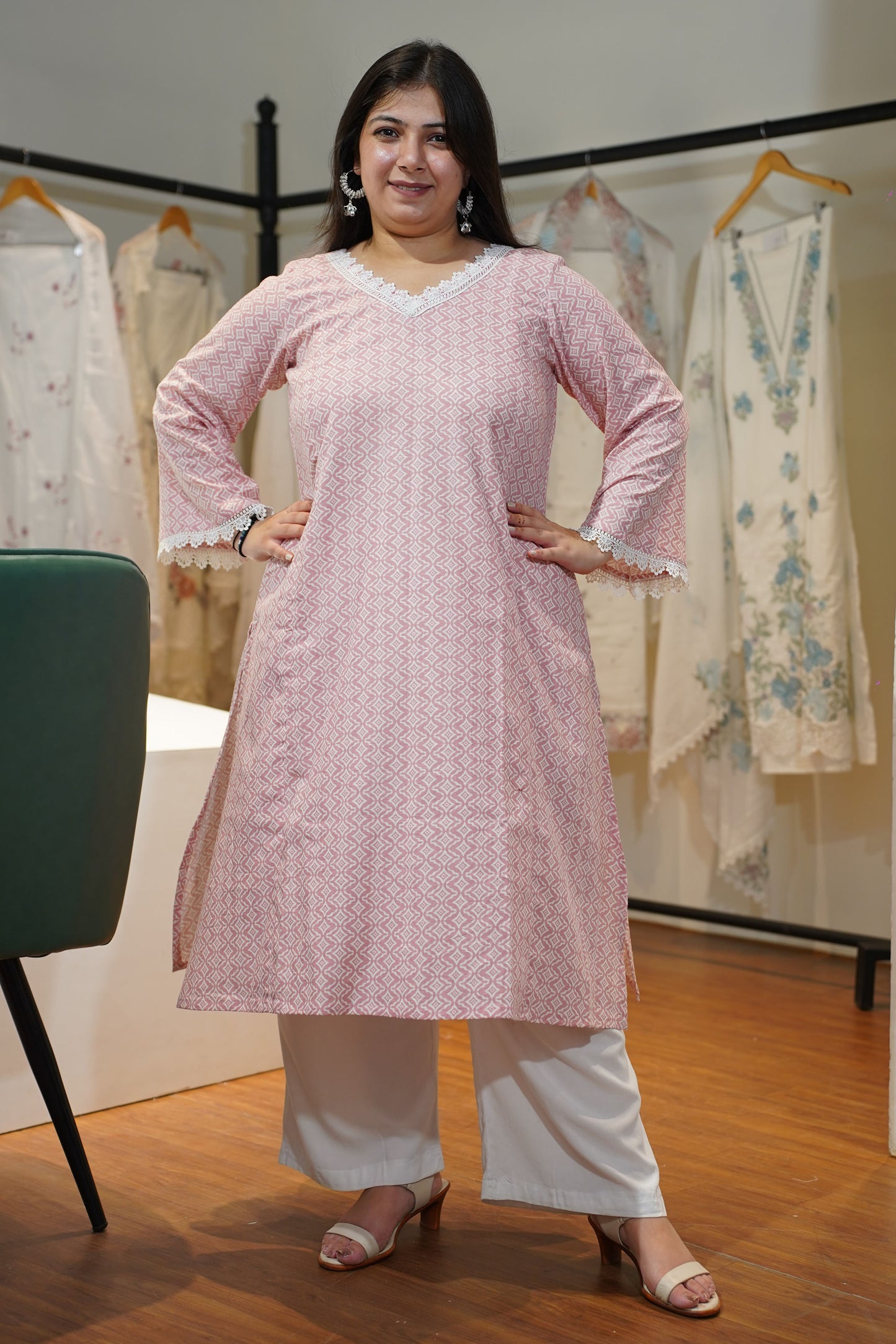 Soft Pink A-line Cotton Kurta