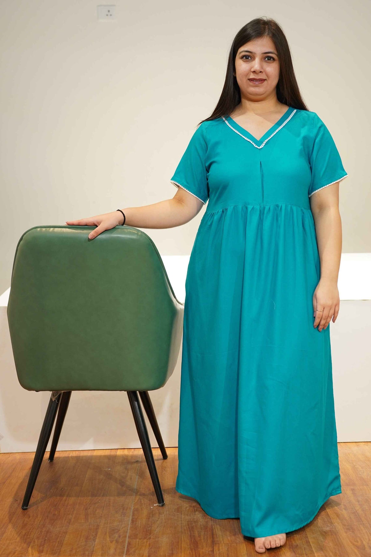 Solid Firozi Rayon Night Gown