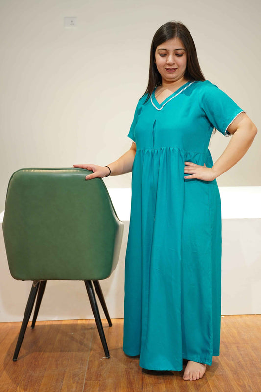 Solid Firozi Rayon Night Gown