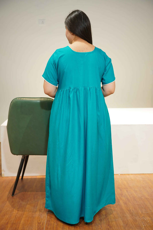 Solid Firozi Rayon Night Gown