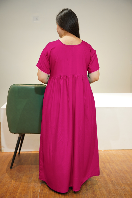 Solid Magenta Rayon Night Gown