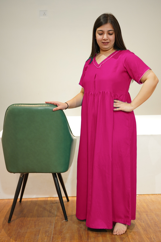 Solid Magenta Rayon Night Gown