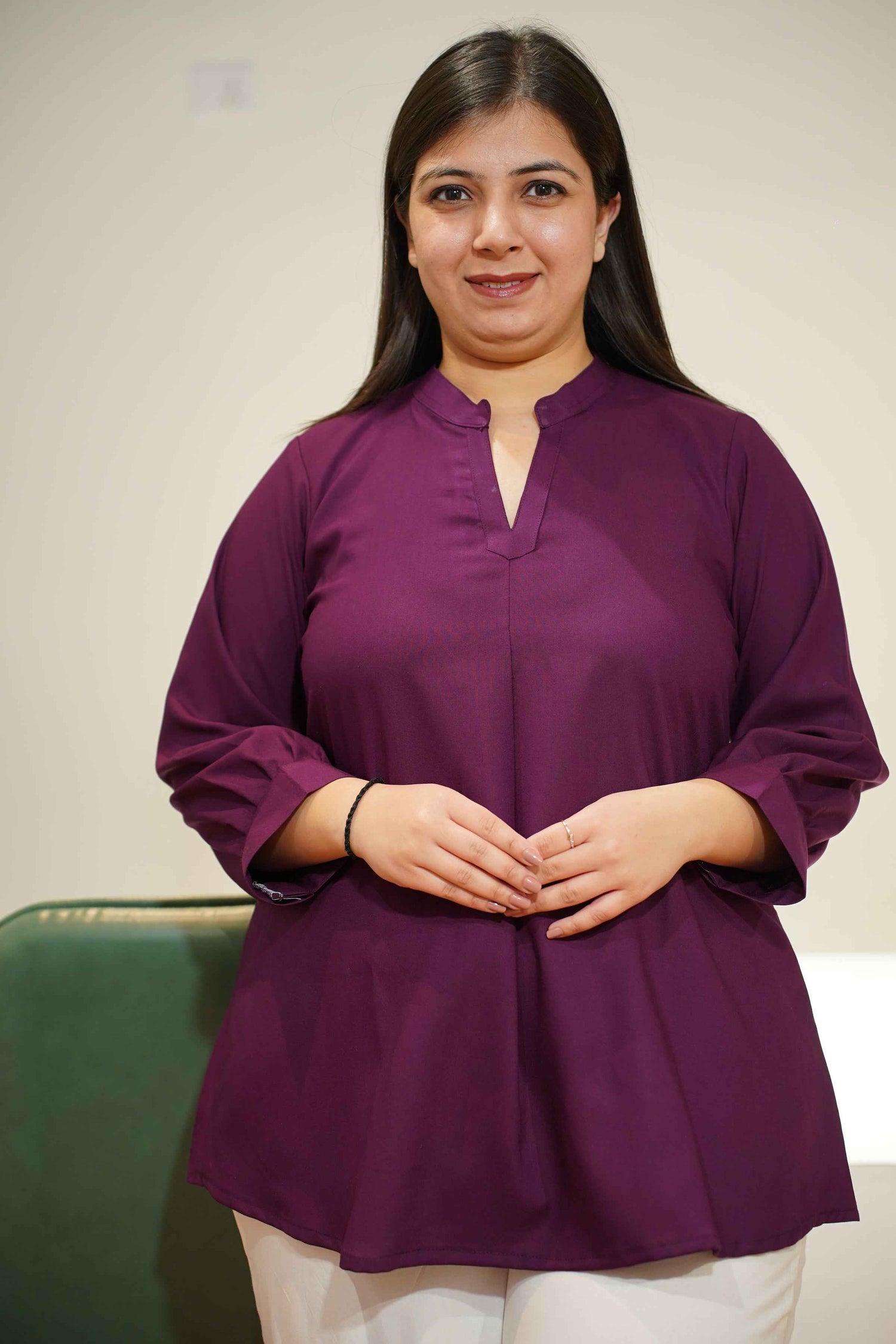 Deep Wine Pleated Rayon Top