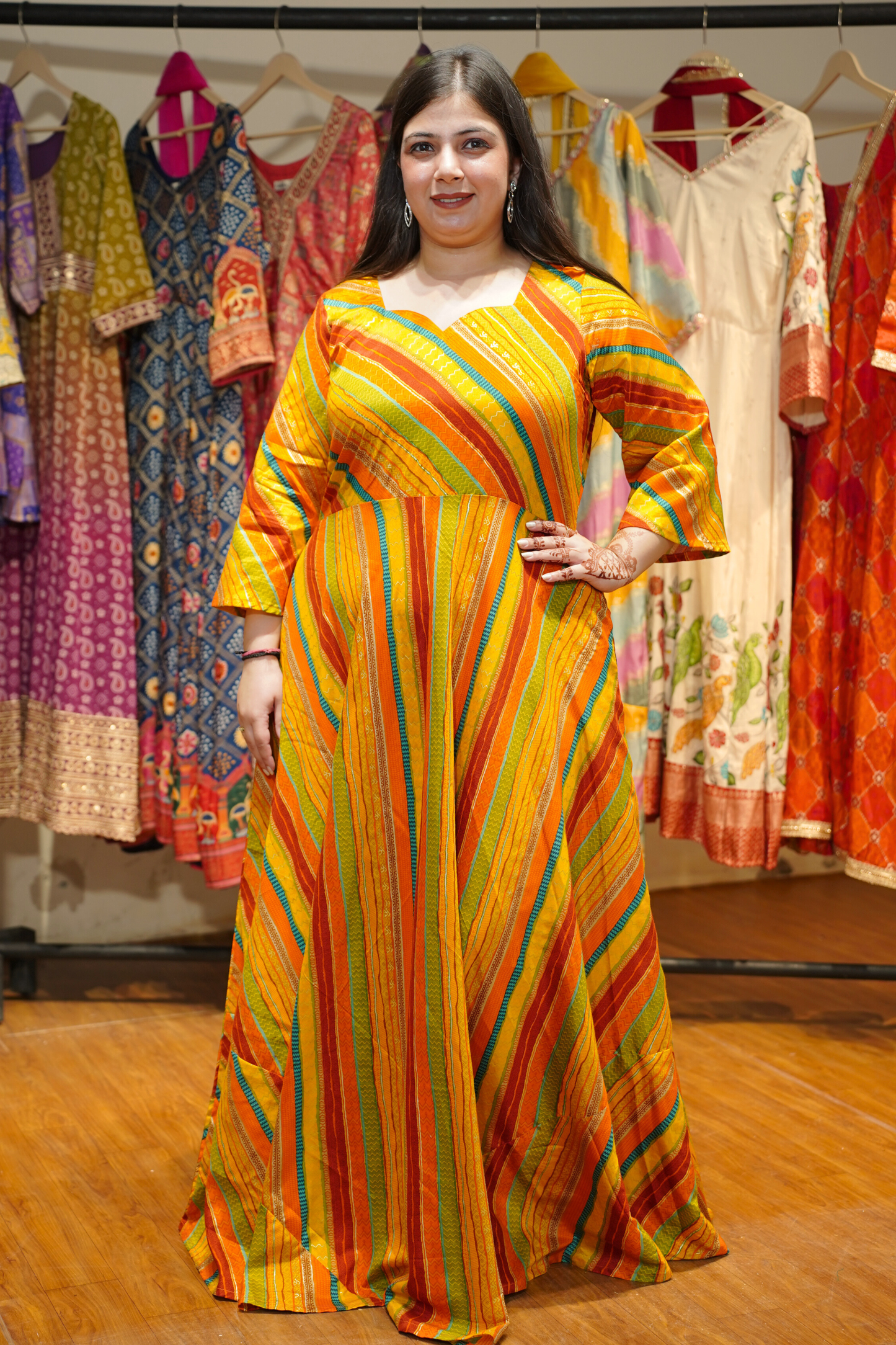 Stripe Stroll Foiled Rayon Dress With Pockets