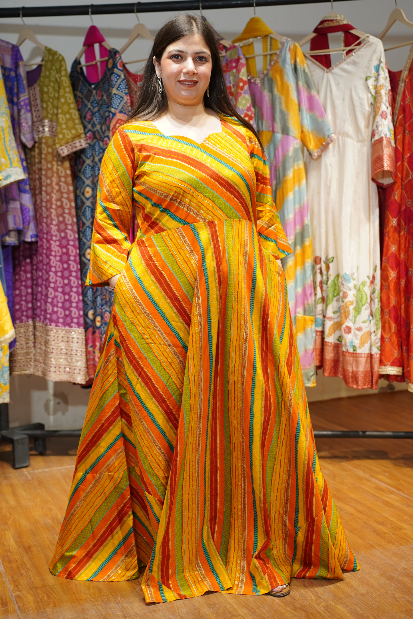 Stripe Stroll Foiled Rayon Dress With Pockets