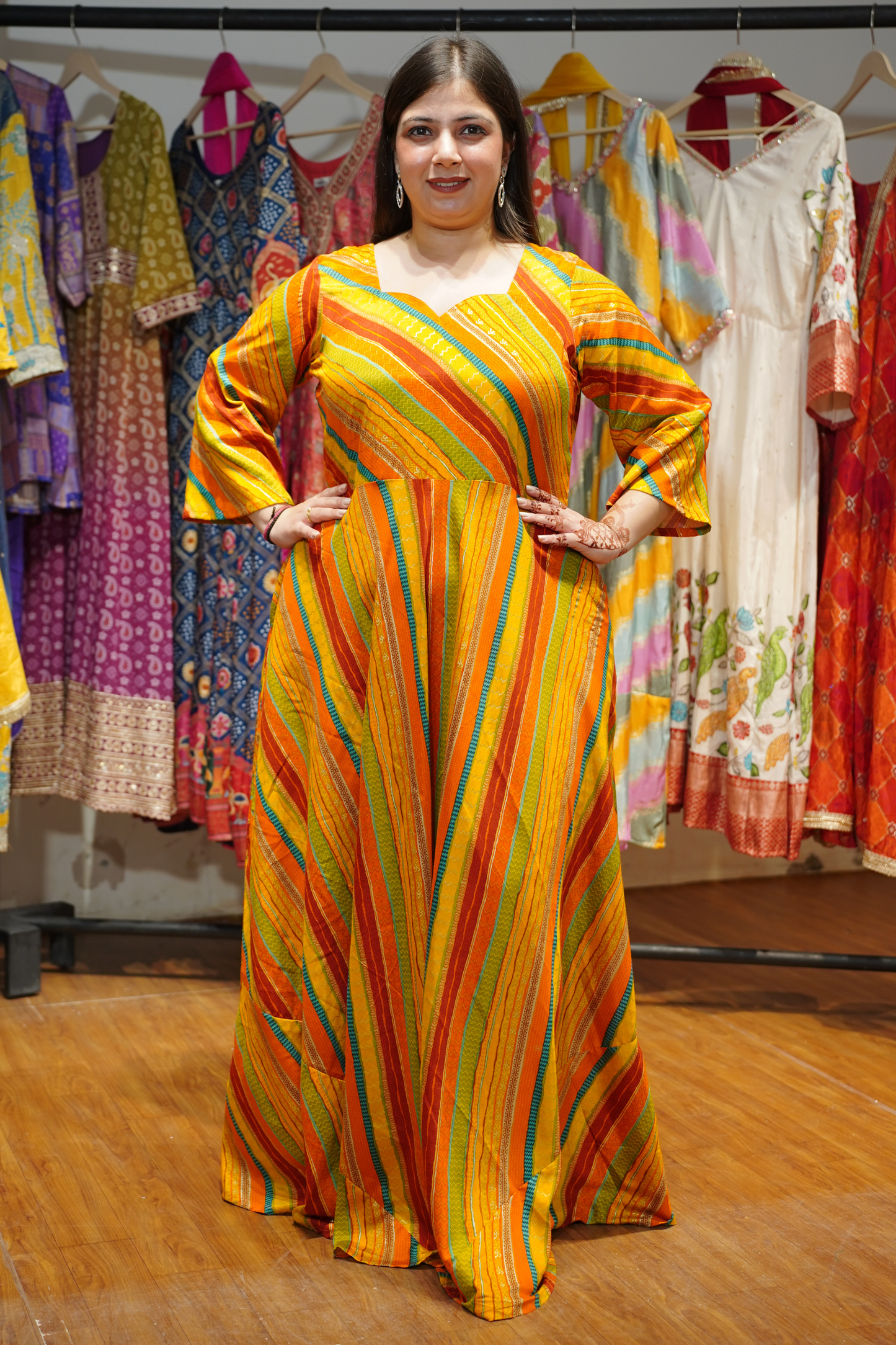 Stripe Stroll Foiled Rayon Dress With Pockets