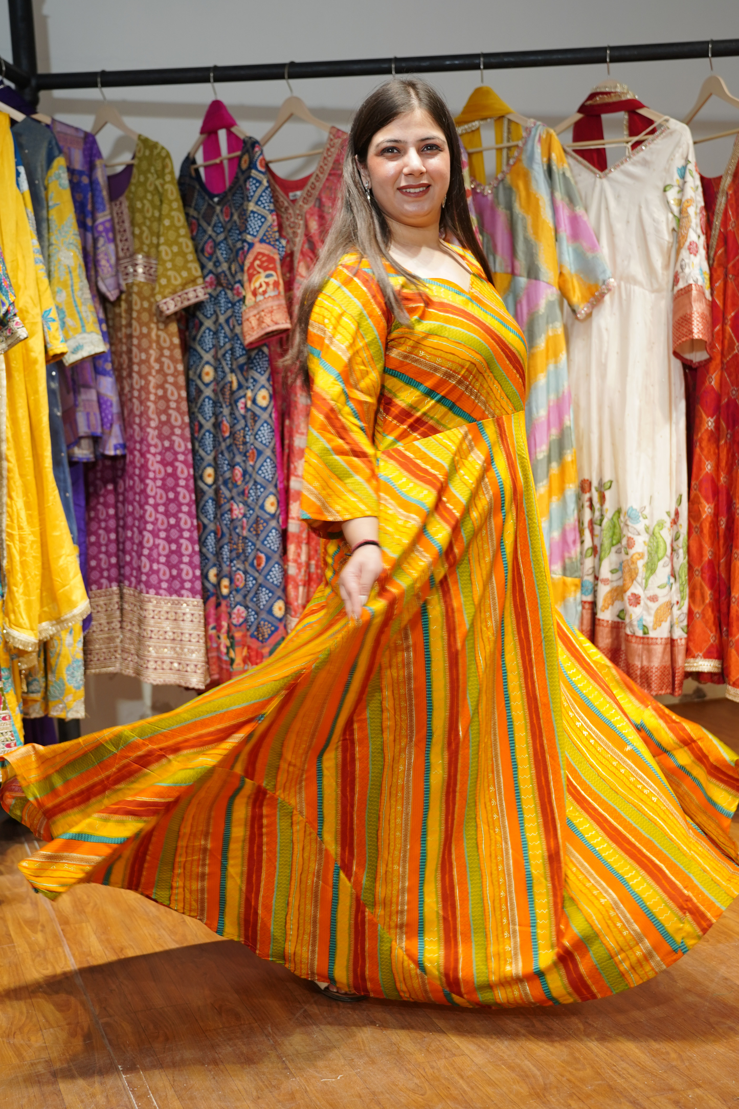 Stripe Stroll Foiled Rayon Dress With Pockets