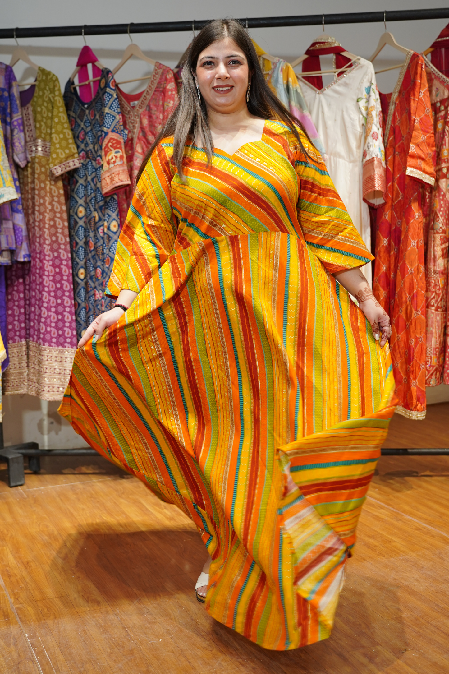 Stripe Stroll Foiled Rayon Dress With Pockets