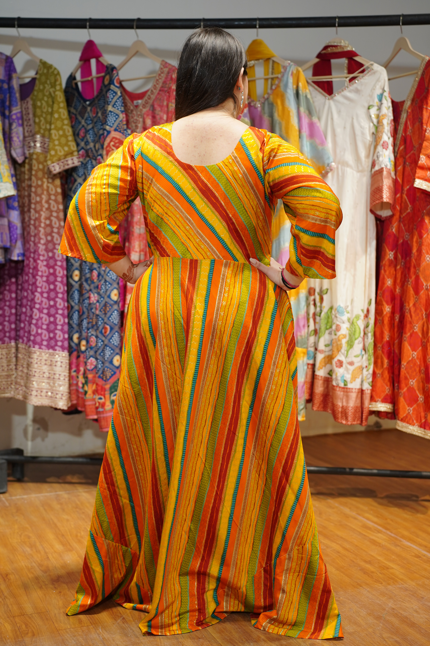 Stripe Stroll Foiled Rayon Dress With Pockets