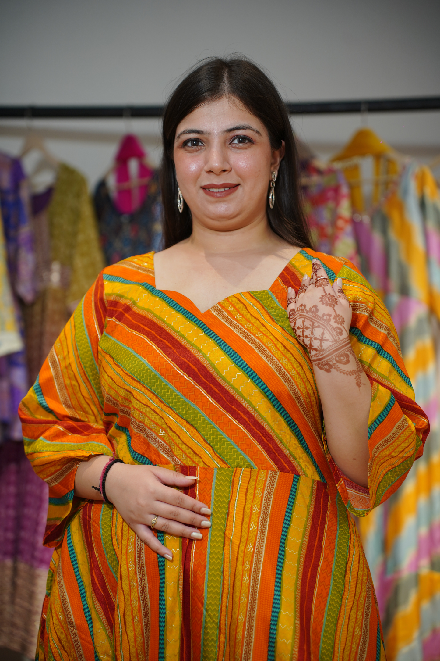 Stripe Stroll Foiled Rayon Dress With Pockets