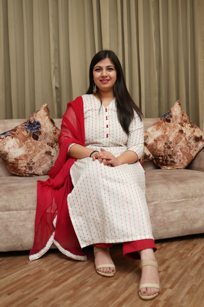 White Suit With Colourful Dupatta
