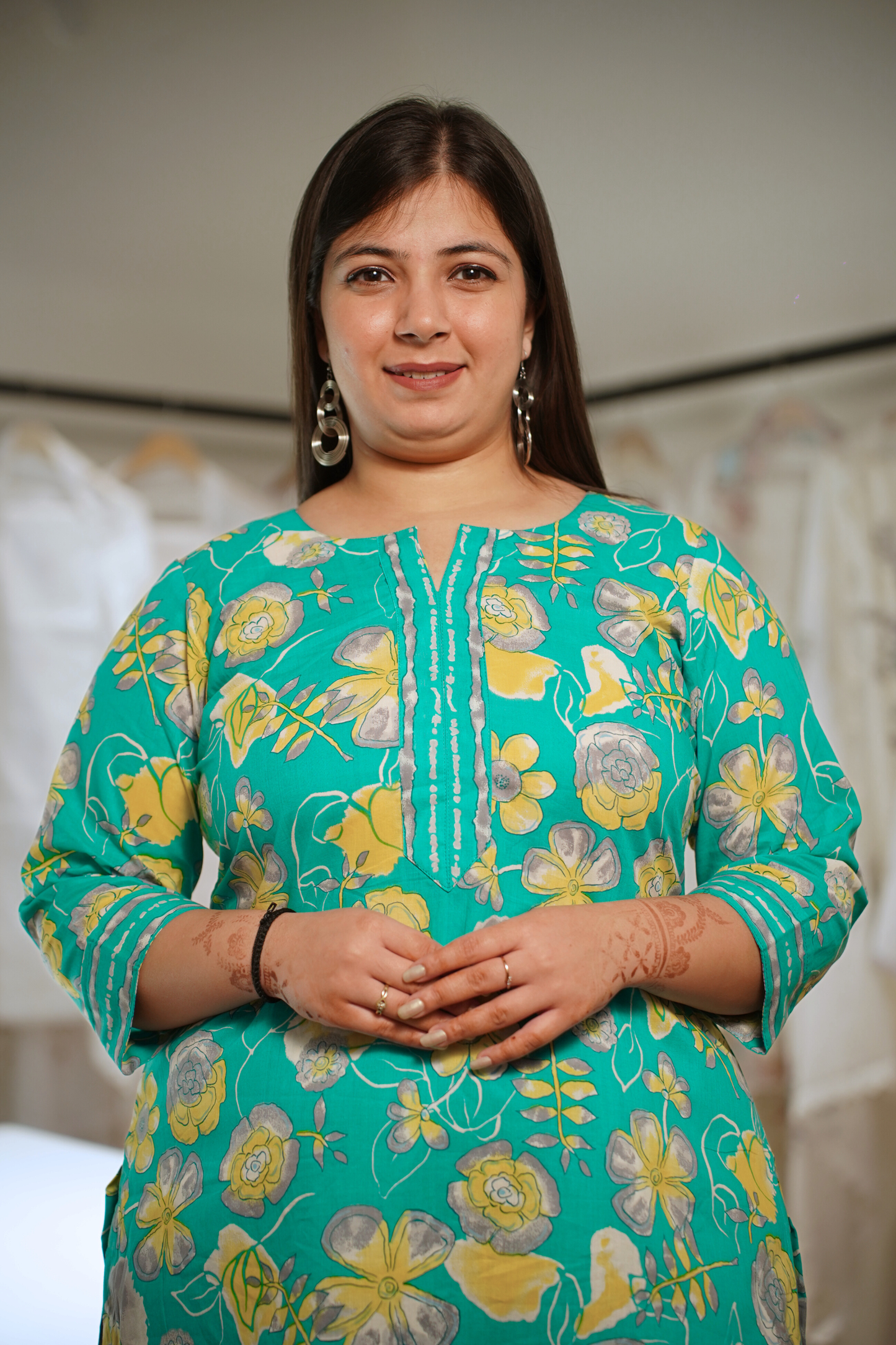 Sunlit Aqua Block Printed Cotton Suit Set