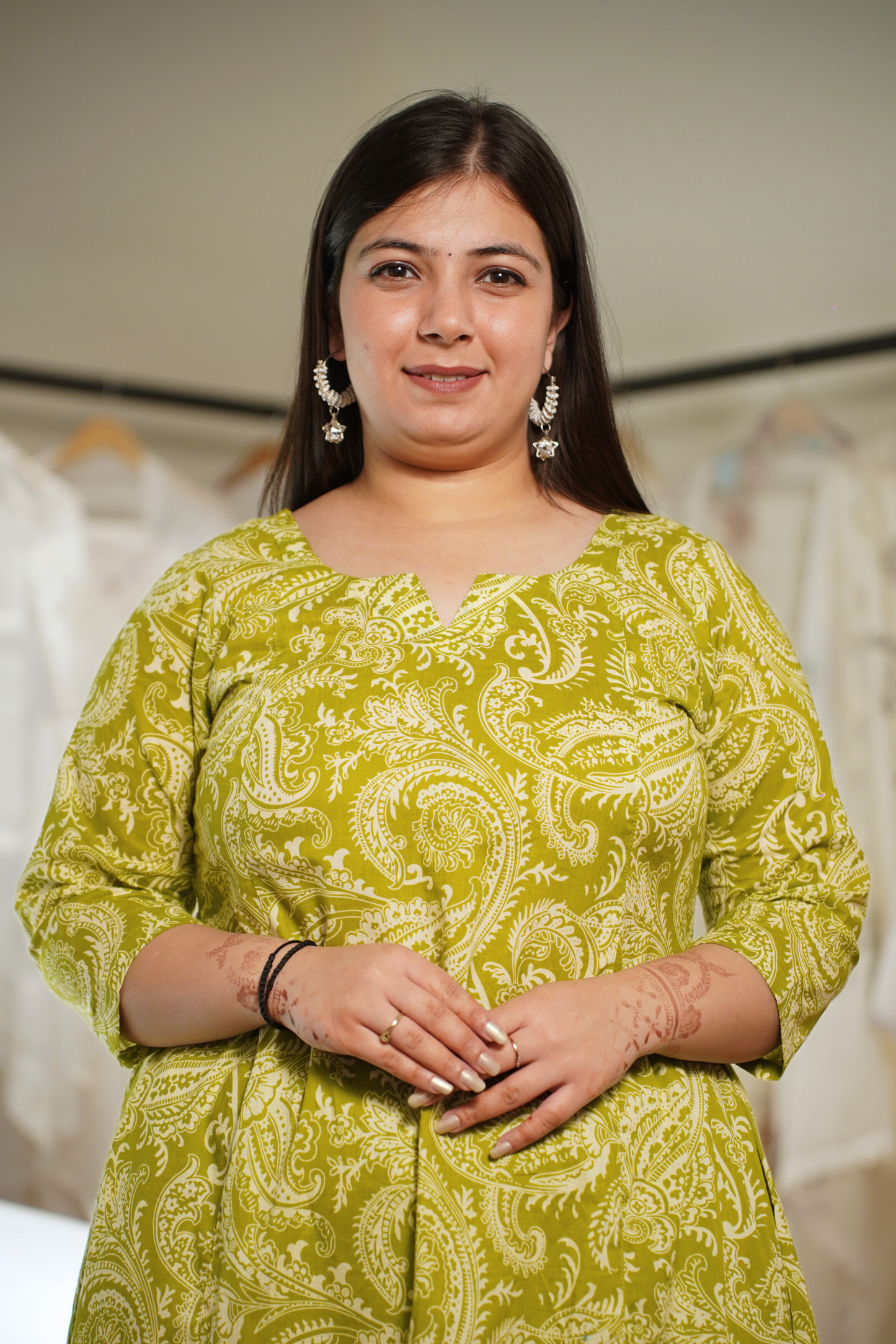 Sunlit Lime Cotton Block Printed Kalidar Set