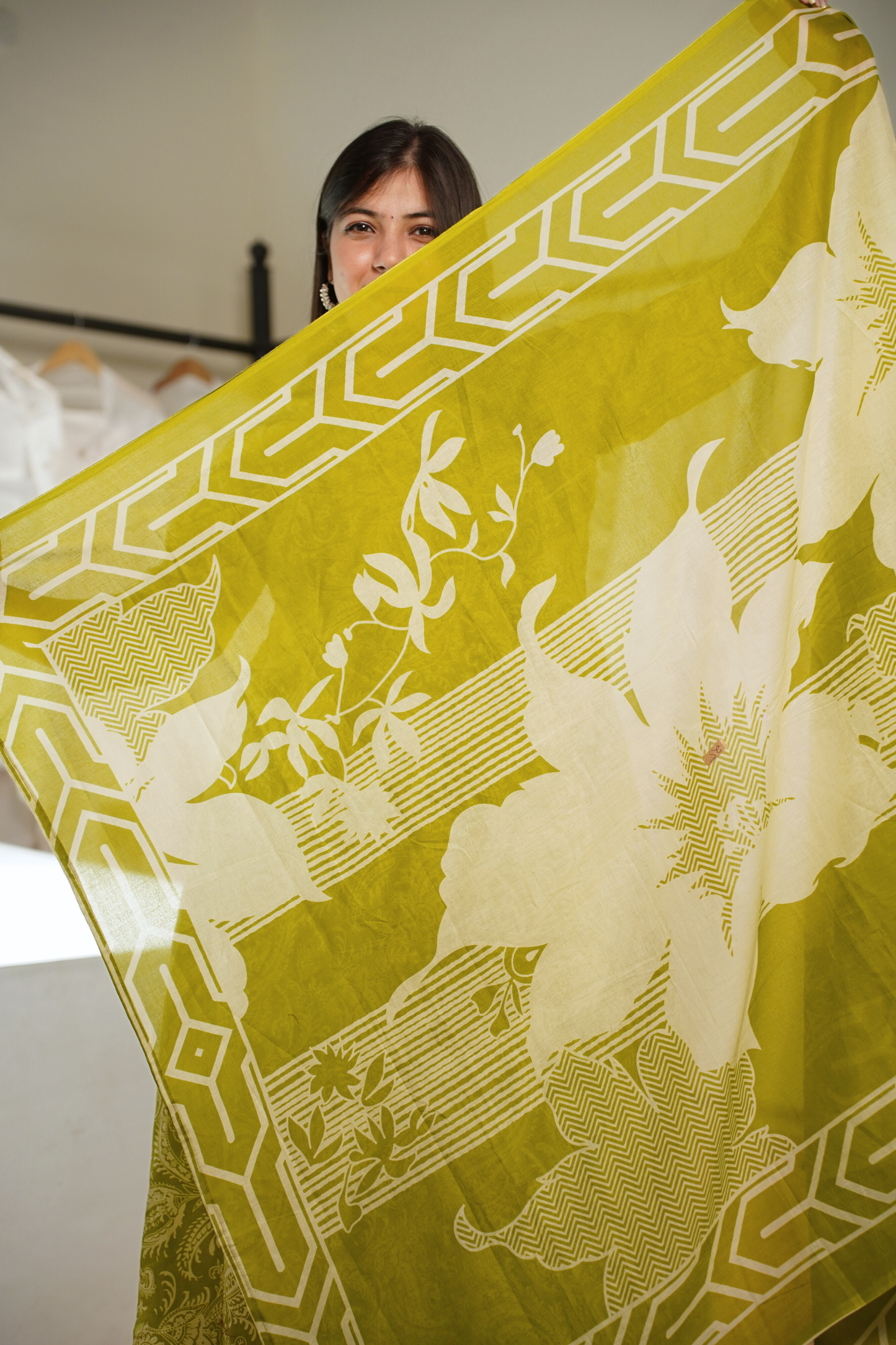 Sunlit Lime Cotton Block Printed Kalidar Set