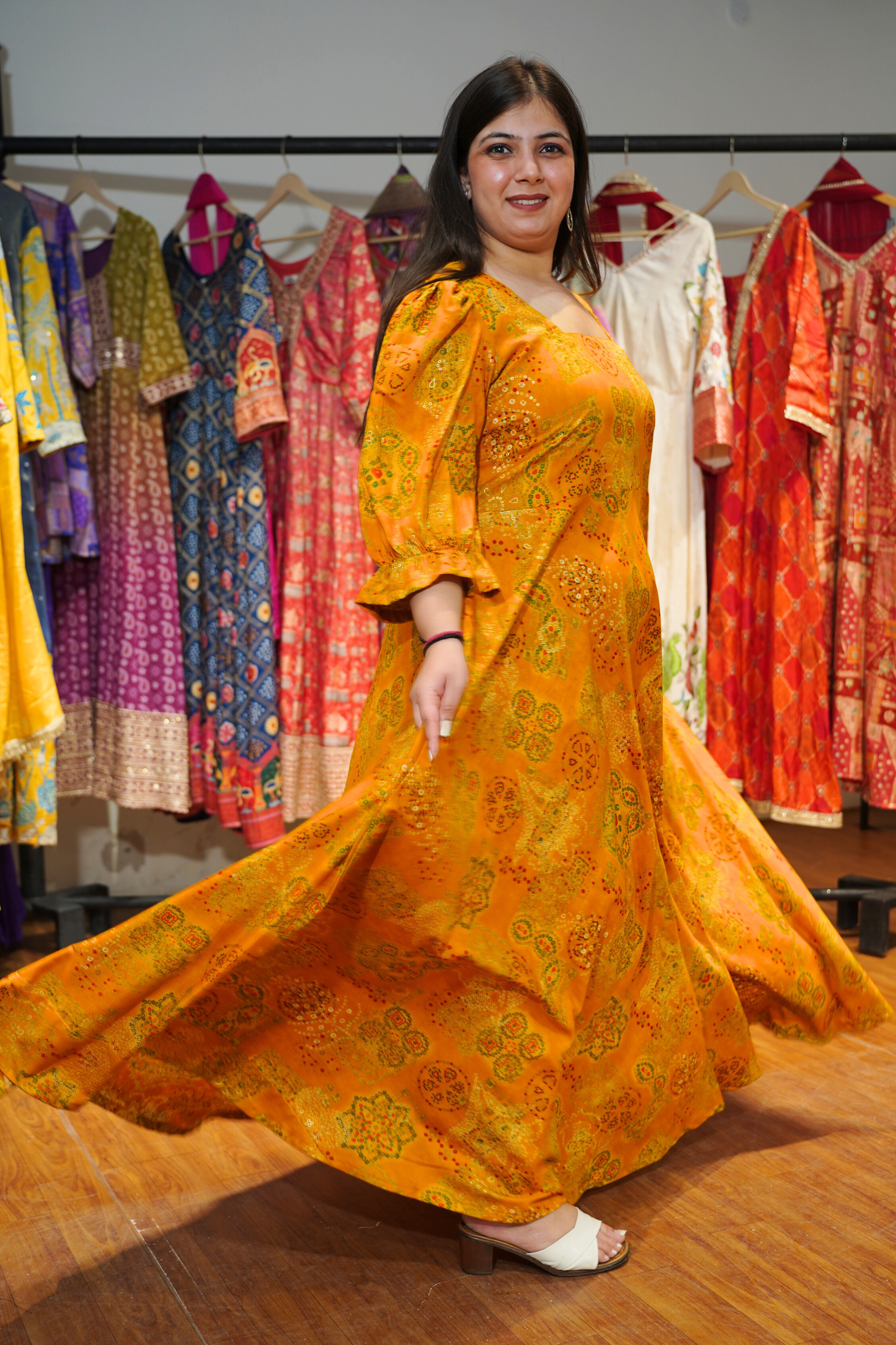 Sunray Song Foiled Rayon Dress With Pockets