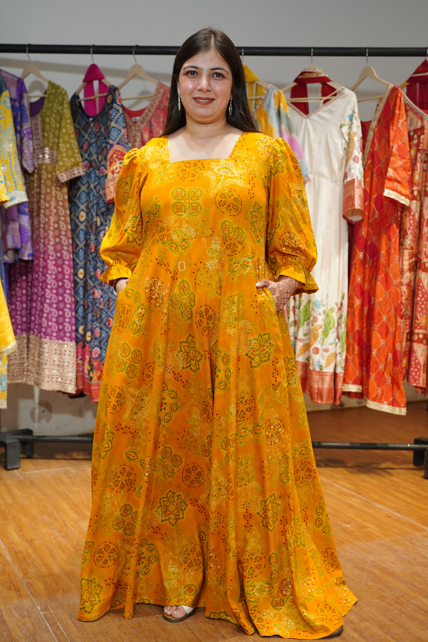 Sunray Song Foiled Rayon Dress With Pockets