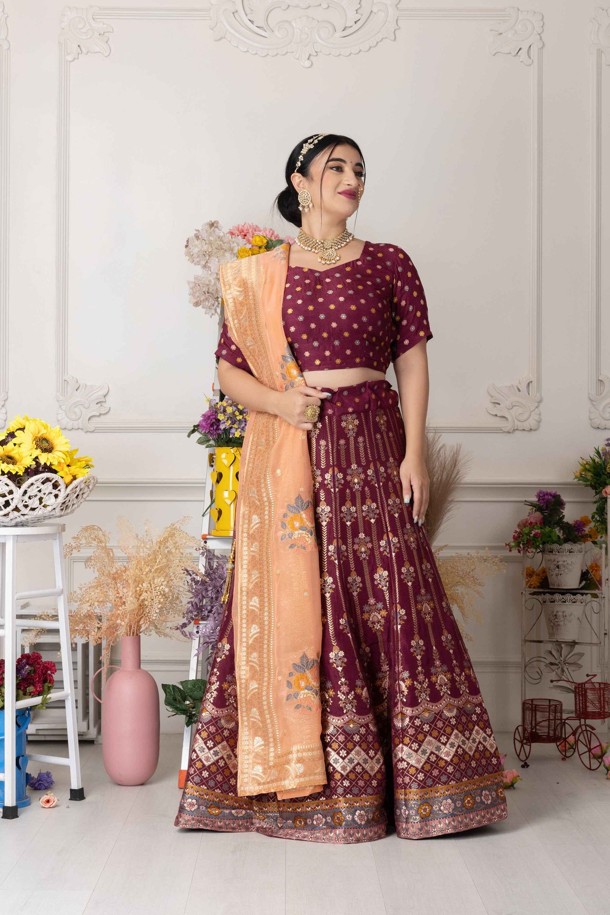 Buy Plus Size ​Suramya Utsav Banarasi Silk Lehenga At Apella | Sizes XS to 10 XL | India | Free Delivery | Customized