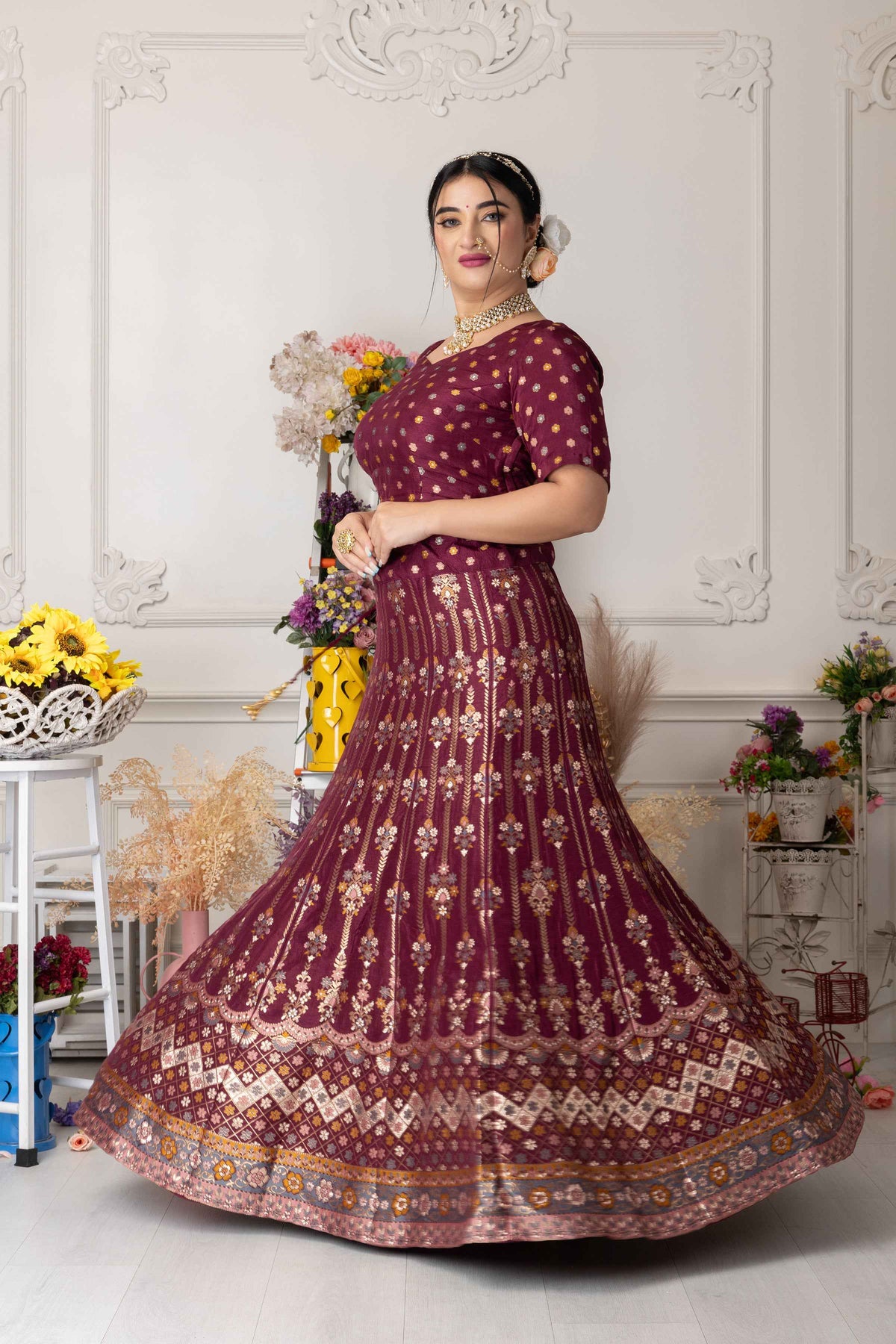 Buy Plus Size ​Suramya Utsav Banarasi Silk Lehenga At Apella | Sizes XS to 10 XL | India | Free Delivery | Customized