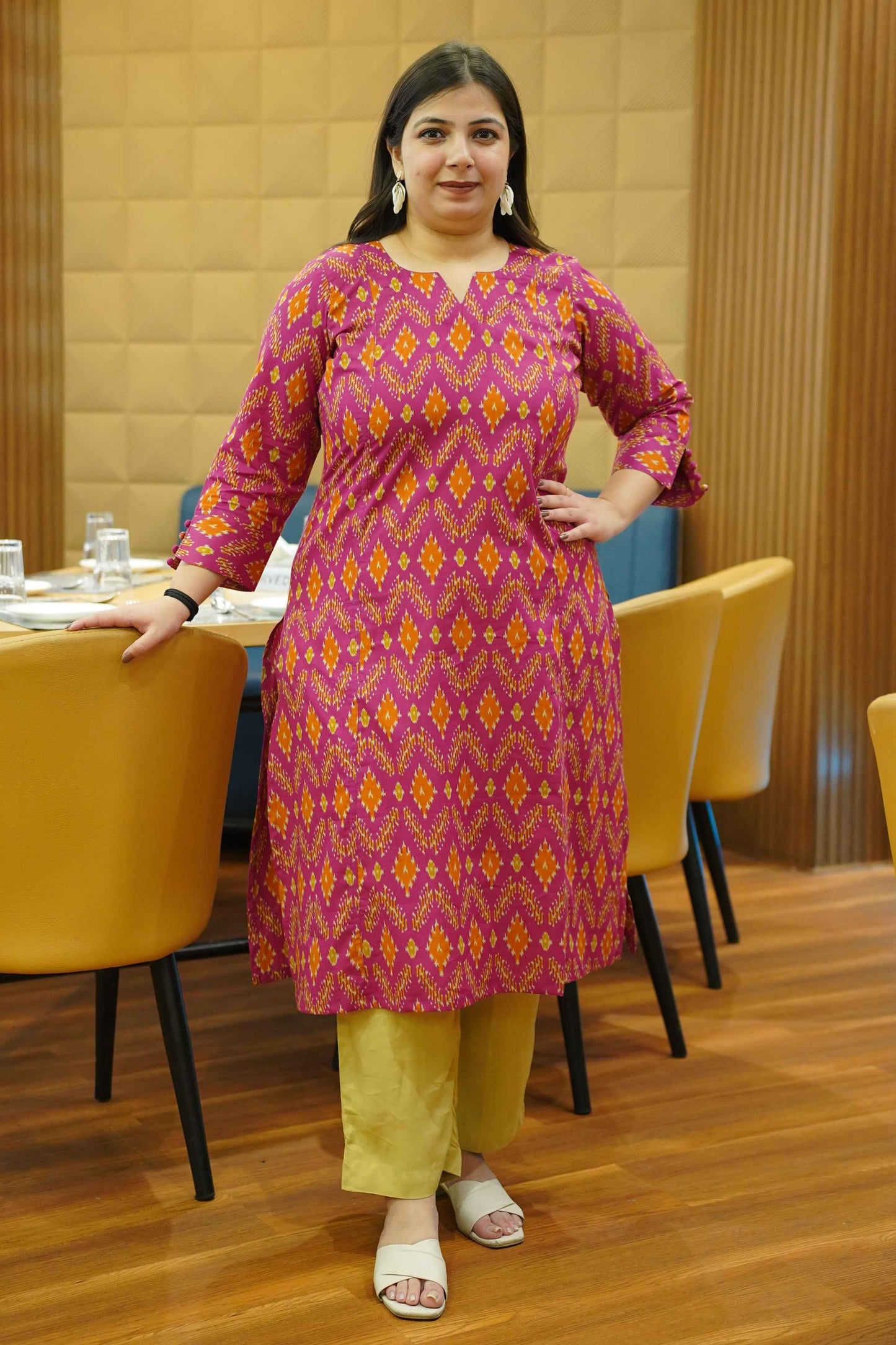 Tangy Fuchsia Ikat Cotton Kali Kurta
