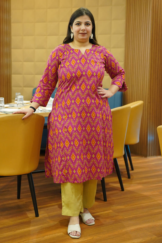 Tangy Fuchsia Ikat Cotton Kali Kurta