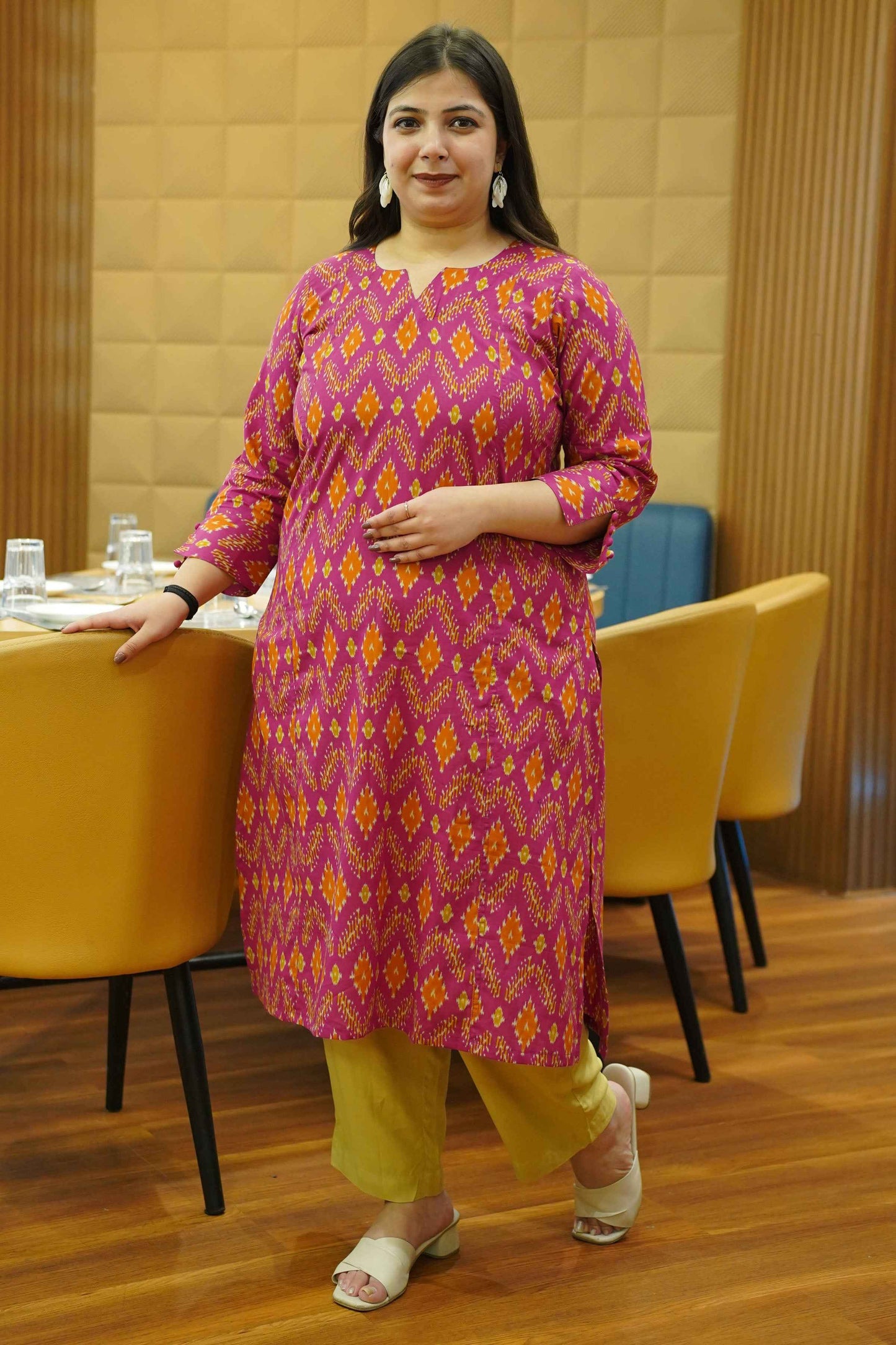 Tangy Fuchsia Ikat Cotton Kali Kurta
