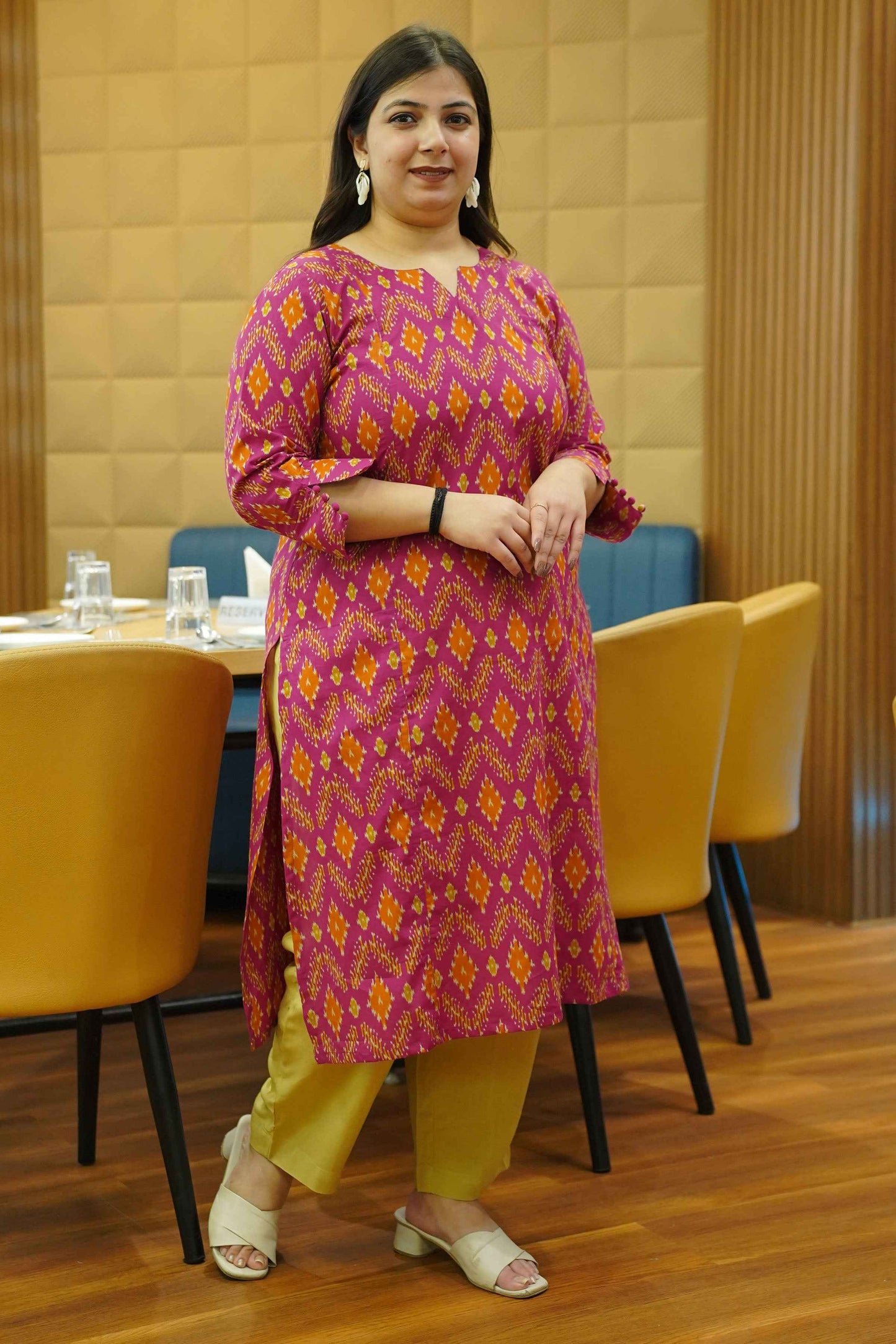 Tangy Fuchsia Ikat Cotton Kali Kurta