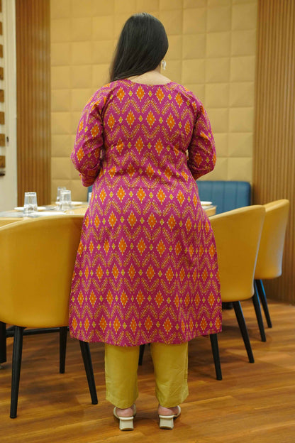 Tangy Fuchsia Ikat Cotton Kali Kurta