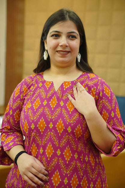 Tangy Fuchsia Ikat Cotton Kali Kurta