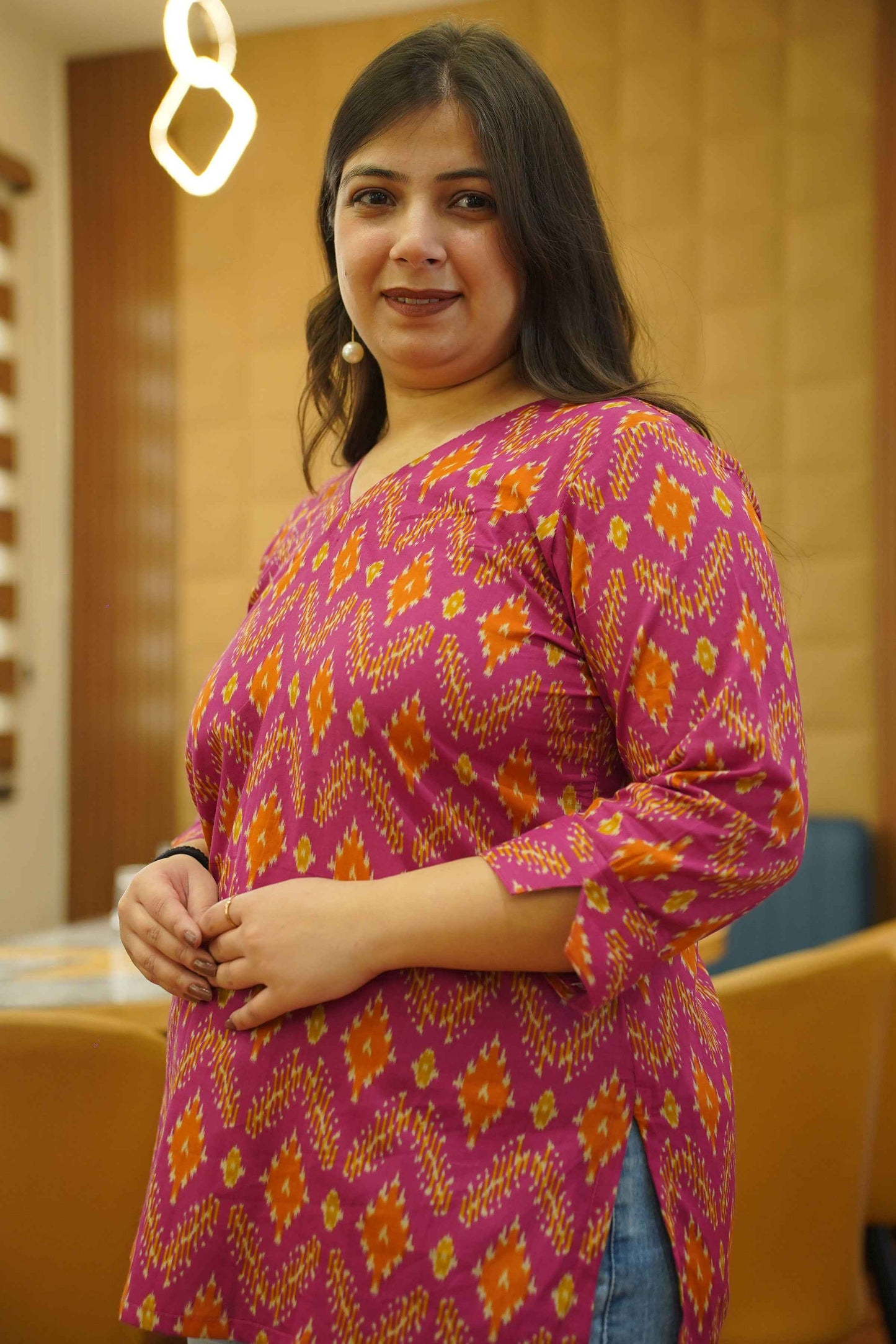 Tangy Fuchsia Ikat Printed Cotton Top