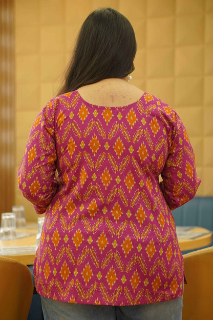 Tangy Fuchsia Ikat Printed Cotton Top
