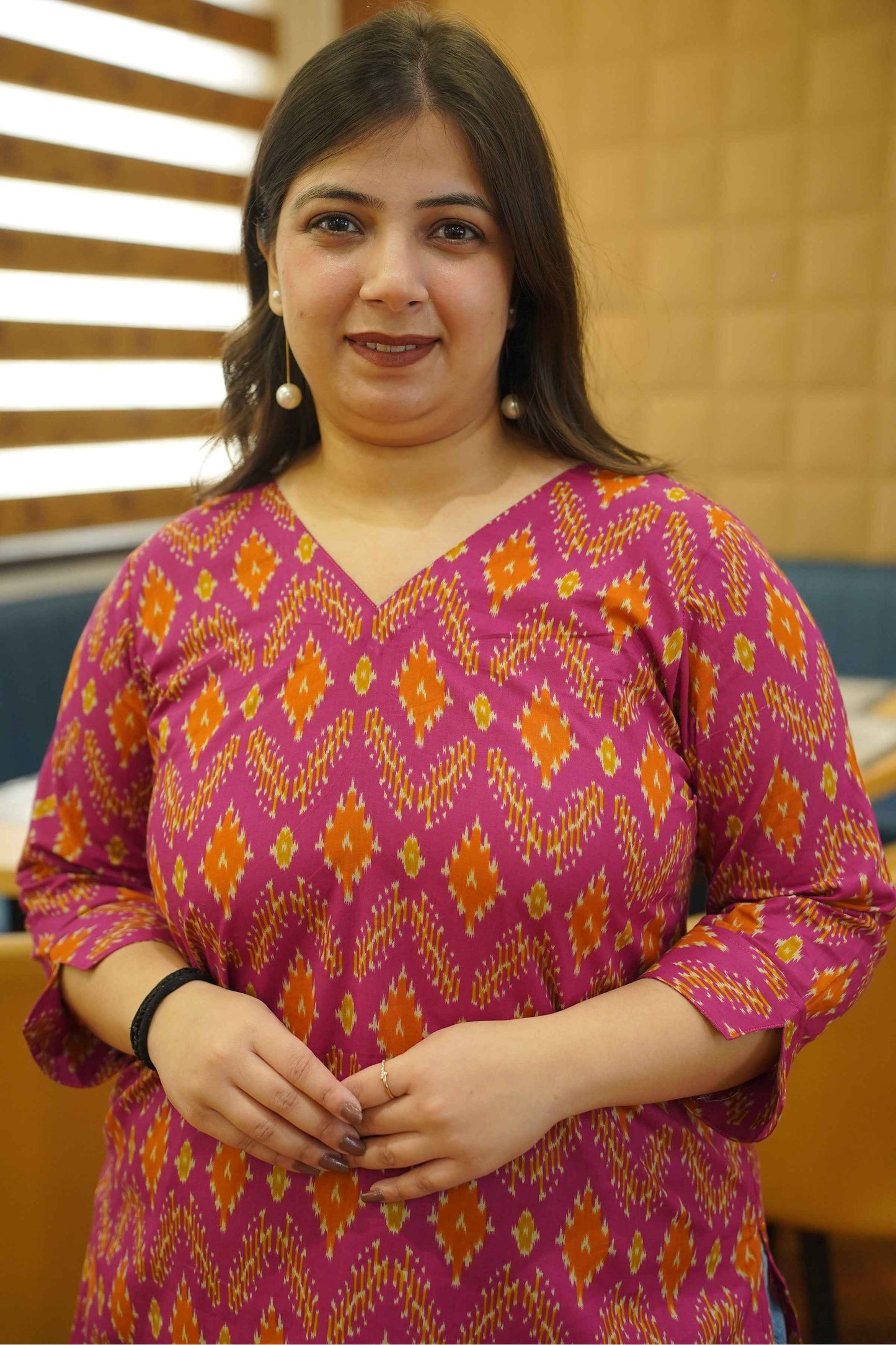 Tangy Fuchsia Ikat Printed Cotton Top