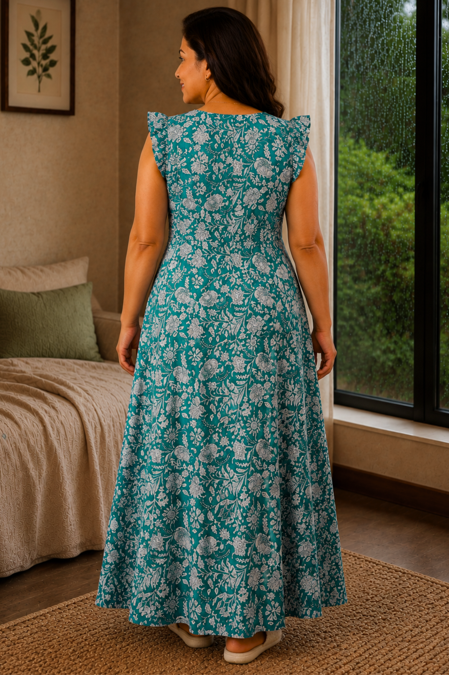 Teal Blossom Rayon Night Gown