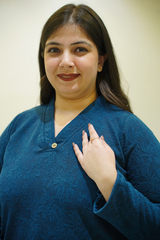 Teal Snuggle Knitted Woollen Kurta