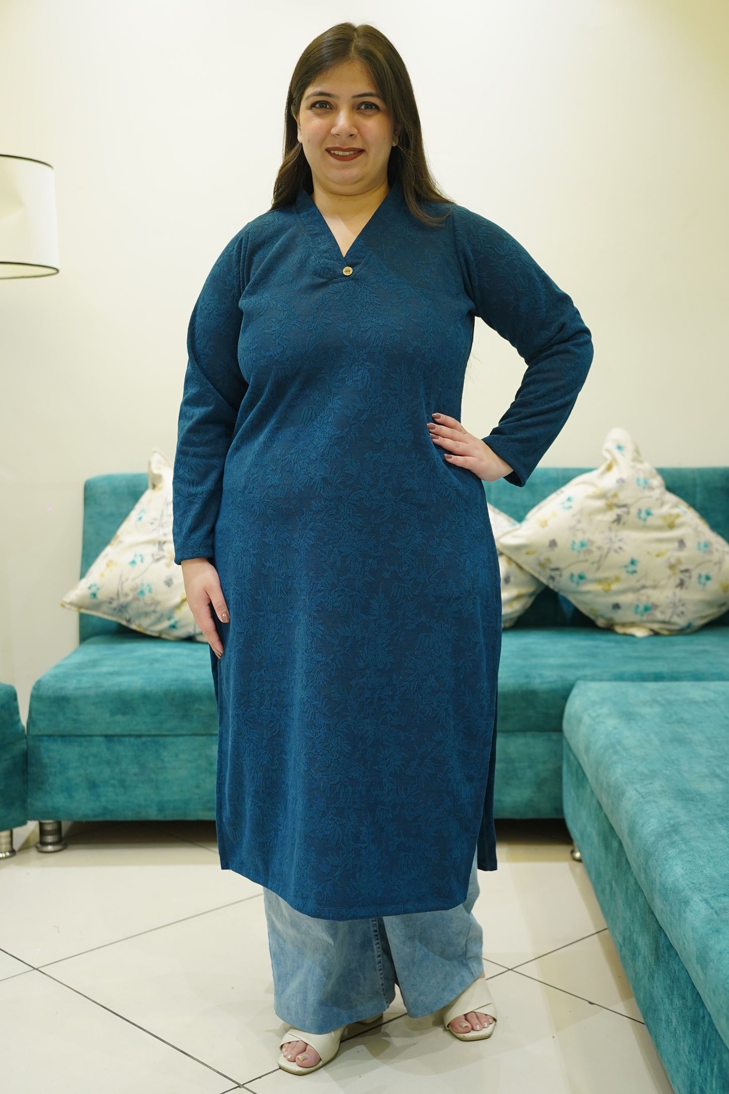 Teal Snuggle Knitted Woollen Kurta