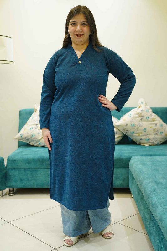 Teal Snuggle Knitted Woollen Kurta